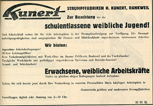 kunert Stellen-Inserat 1954